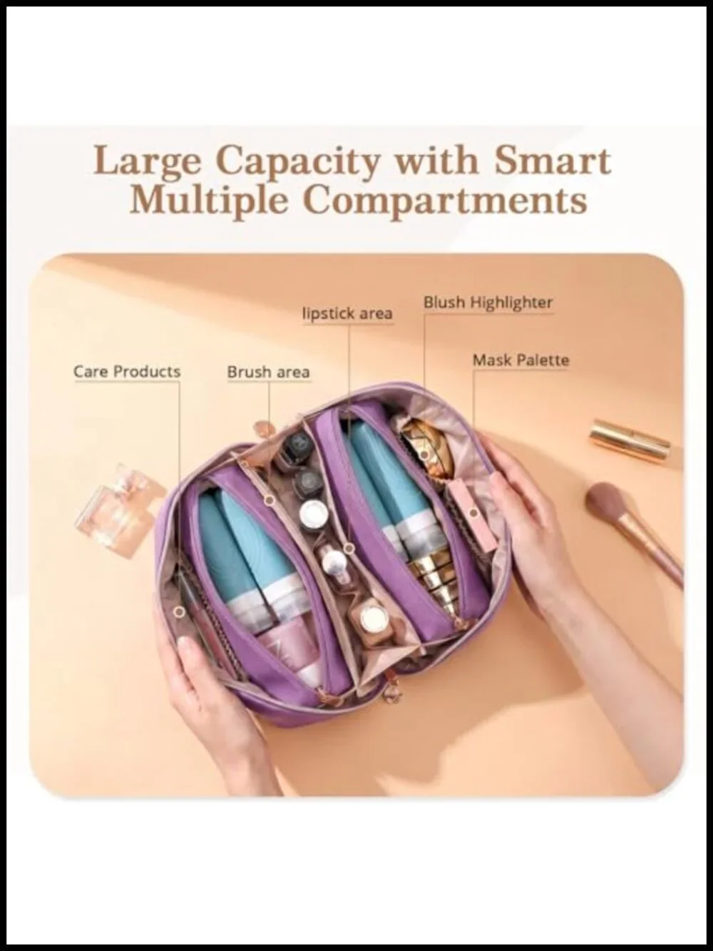 3-in-1 Large Capacity Cosmetic Organizer with 2 Detachable Pouches - Vegan